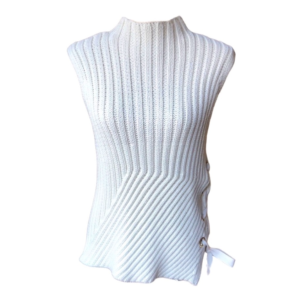 Derek‎ Lam 10 Crosby Cream Sleeveless Turtleneck Sweater with Lace Up Side Tie